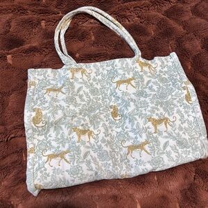 Leopard Toile Canvas Tote Bag Large Cotton Market Shopper Bag